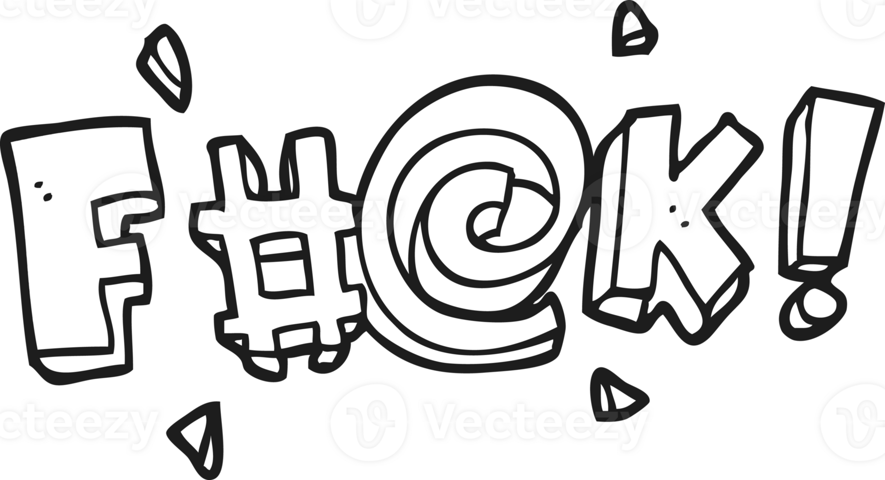 hand drawn black and white cartoon swearword png