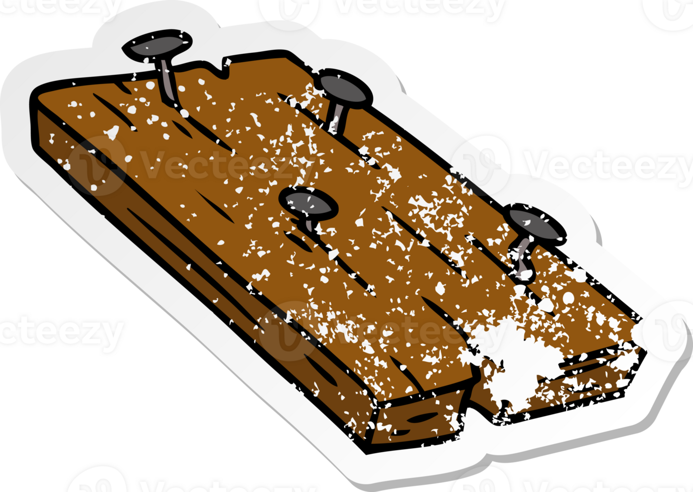 hand drawn distressed sticker cartoon doodle of nails in a board png