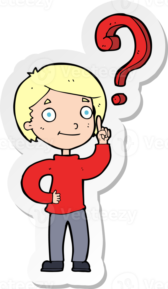 sticker of a cartoon boy asking question png