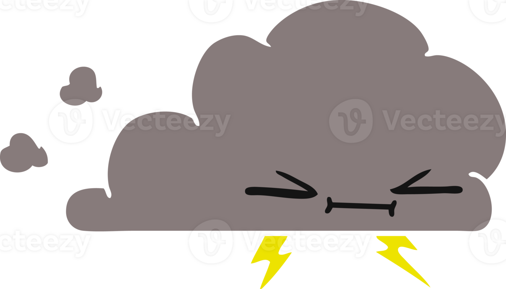 hand drawn cartoon of a grumpy lightening cloud png
