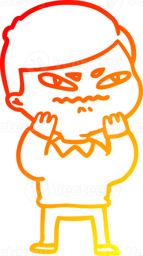 warm gradient line drawing of a cartoon angry man png