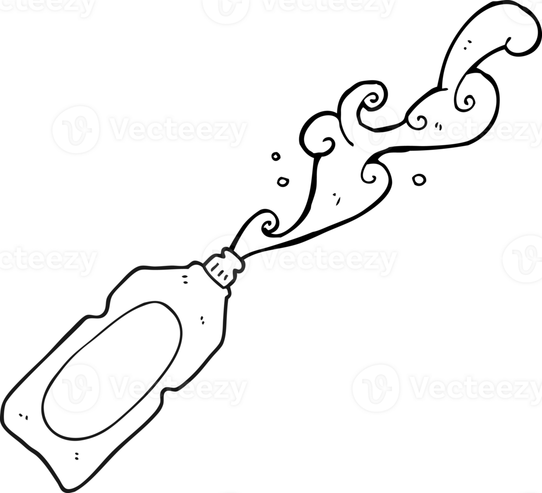 hand drawn black and white cartoon cleaning product squirting png