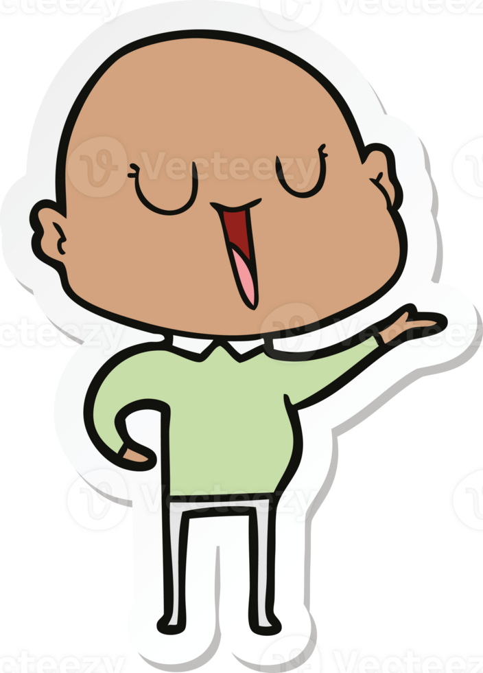 sticker of a happy cartoon bald man png
