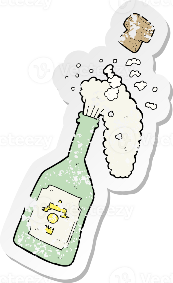 retro distressed sticker of a cartoon champagne popping png