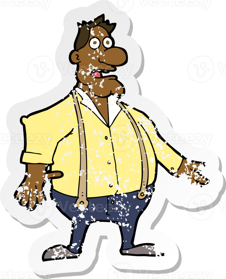 retro distressed sticker of a cartoon shocked man png