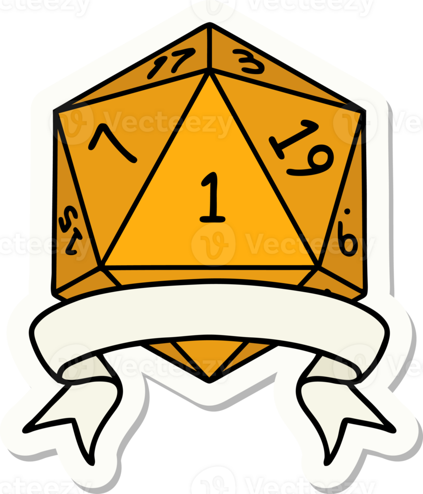 sticker of a natural one d20 dice roll png