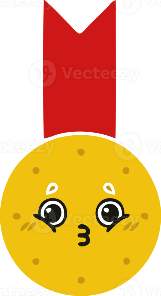 flat color retro cartoon of a gold medal png