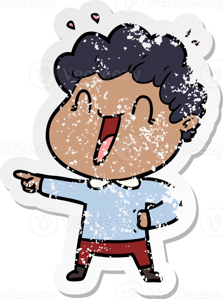 distressed sticker of a cartoon happy man png