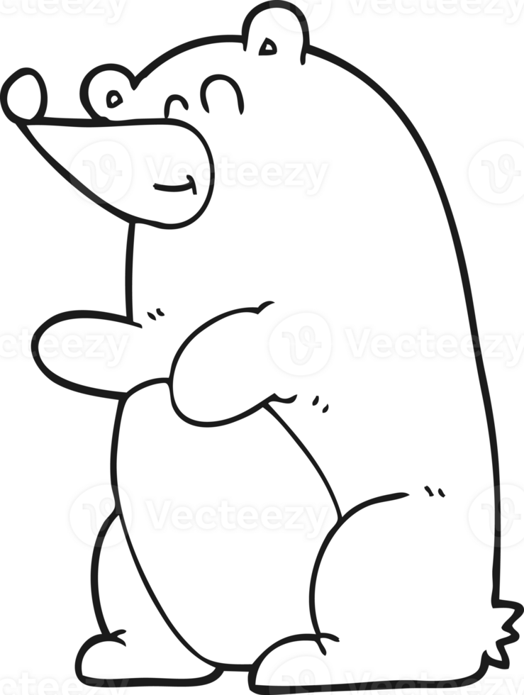 hand drawn black and white cartoon bear png
