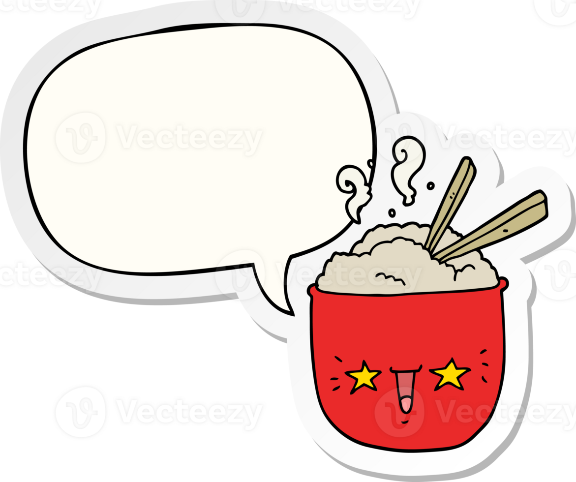 cartoon rice bowl with face with speech bubble sticker png