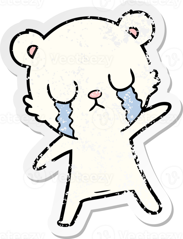 distressed sticker of a crying polar bear cartoon png