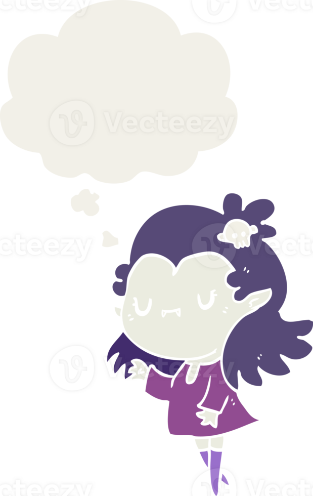 cartoon vampire with thought bubble in retro style png