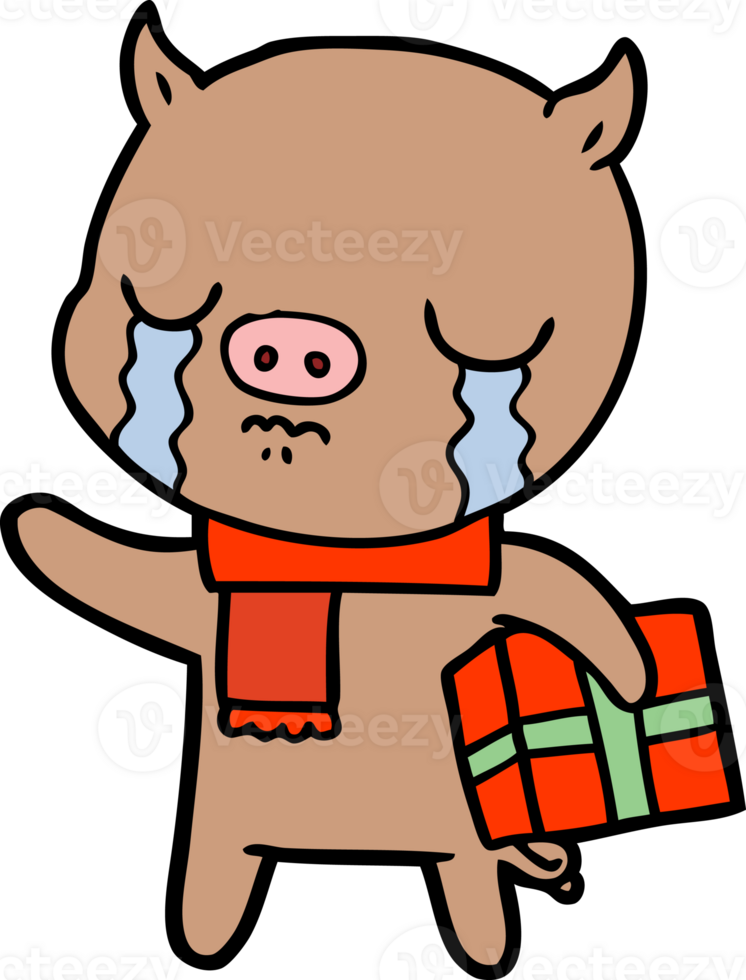 karikaturschwein, das über weihnachtsgeschenk weint png