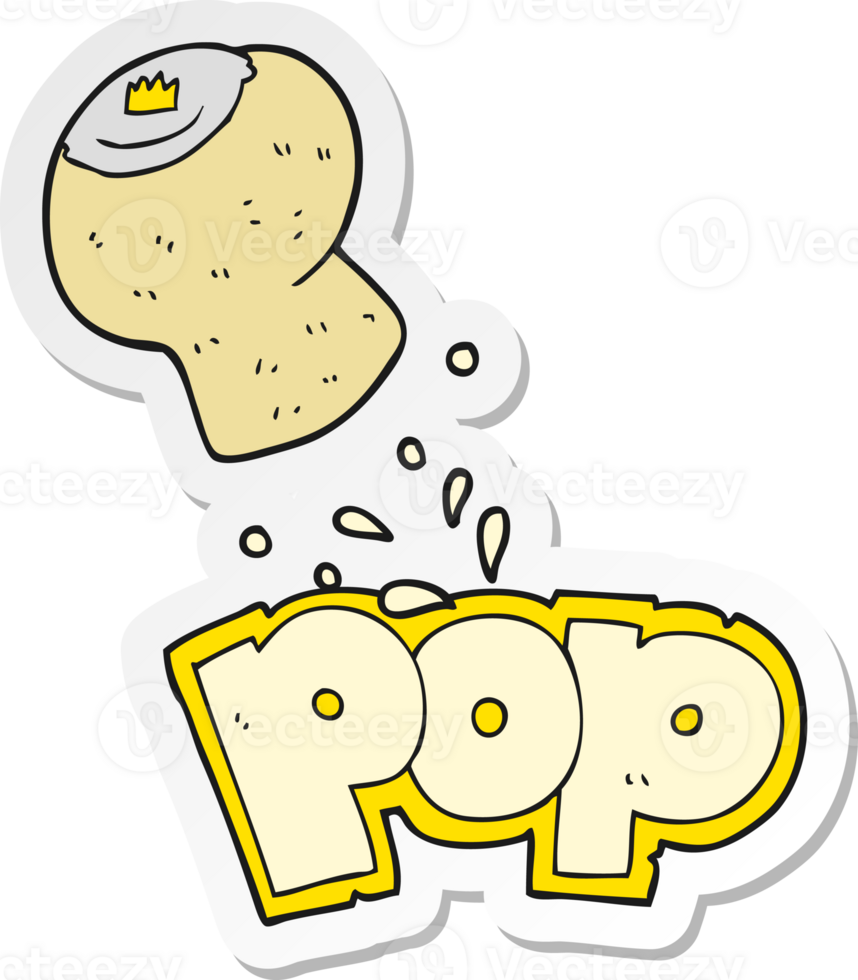 sticker of a cartoon champagne cork popping png