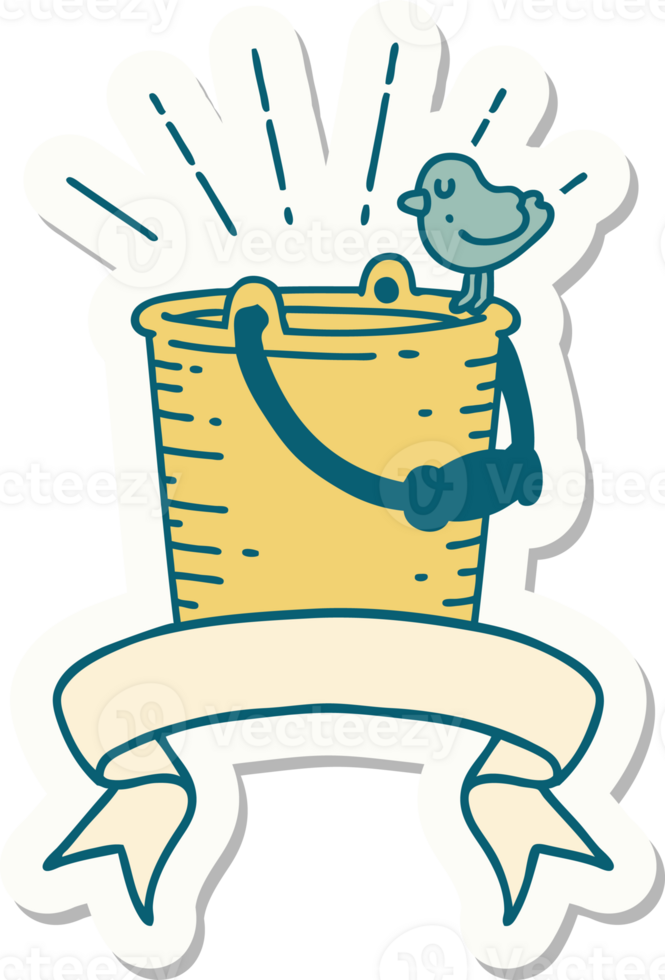 sticker of a tattoo style bird perched on bucket of water png