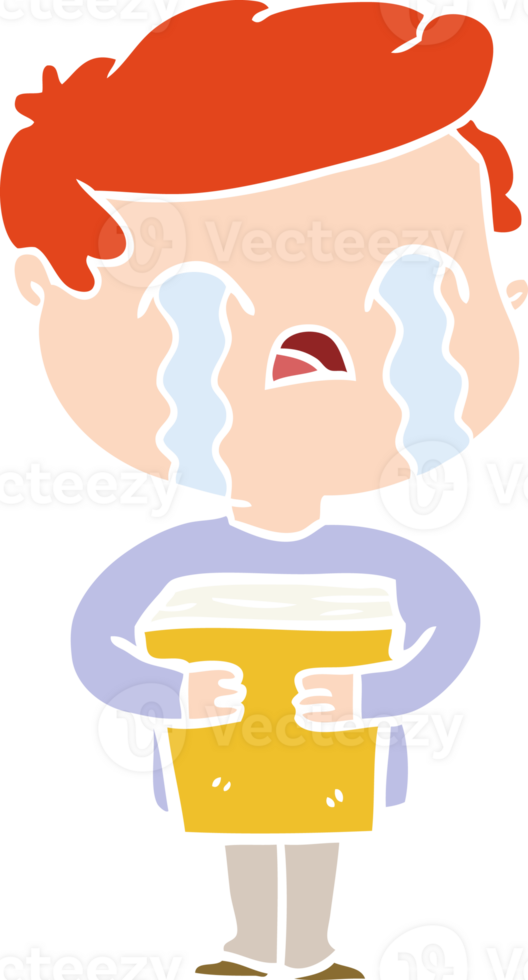 flat color style cartoon man crying holding book png