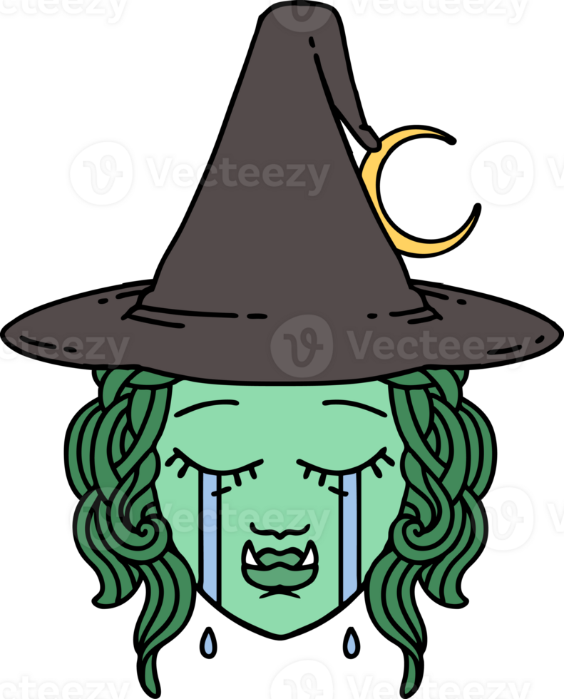 Retro Tattoo Style crying half orc witch character face png