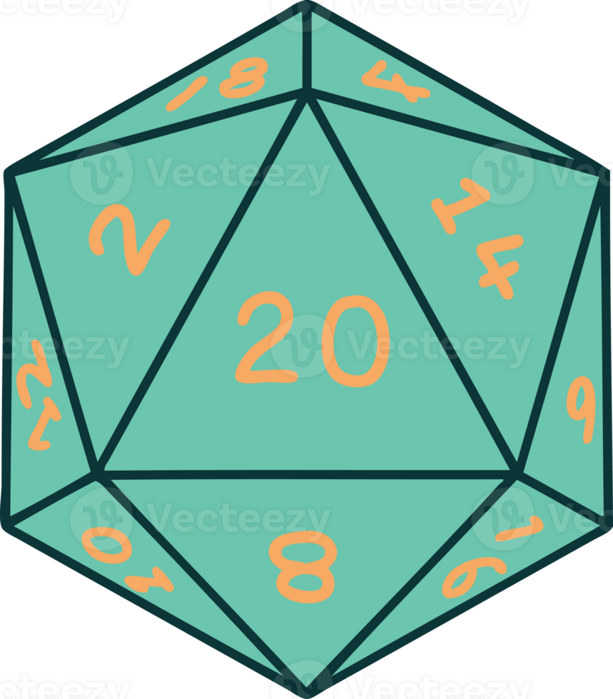 Retro Tattoo Style natural 20 D20 dice roll png
