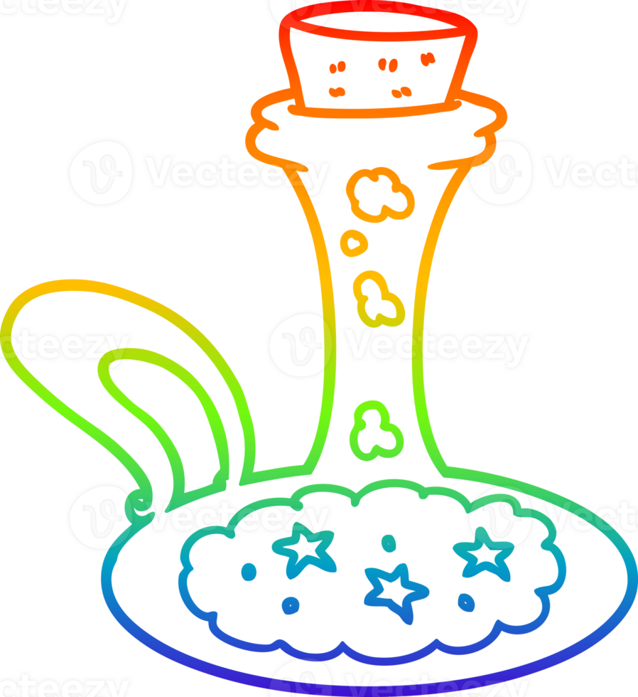 rainbow gradient line drawing of a cartoon magic potion png