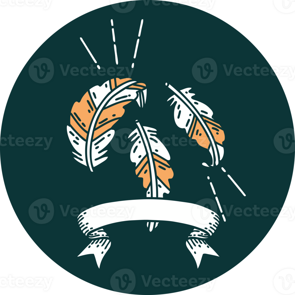 icon of a tattoo style feathers floating png