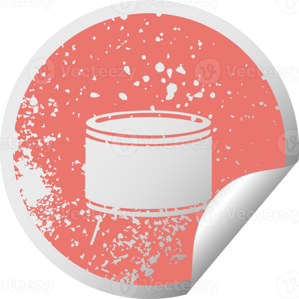 distressed circular peeling sticker symbol of a drum png