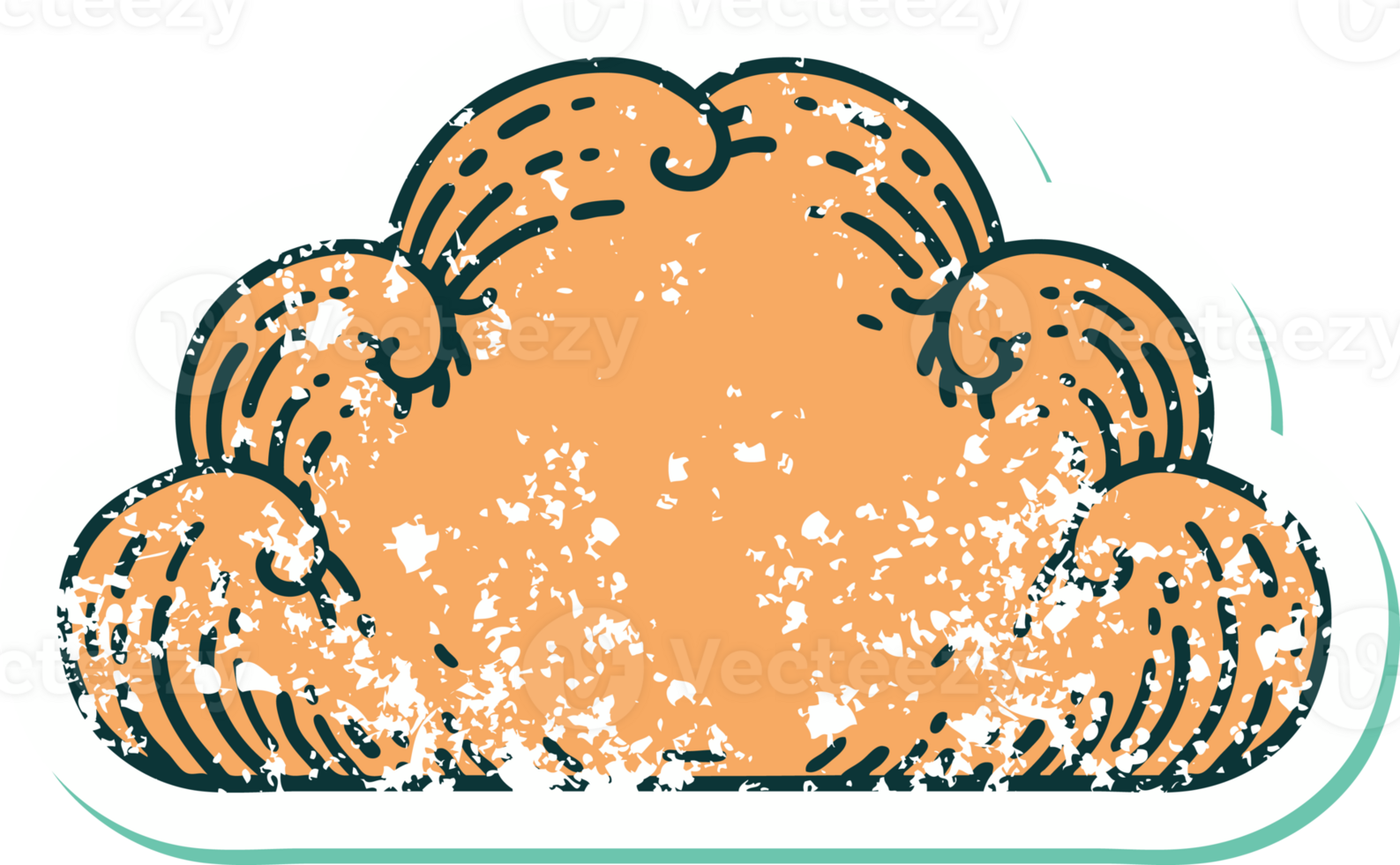 iconic distressed sticker tattoo style image of a cloud png