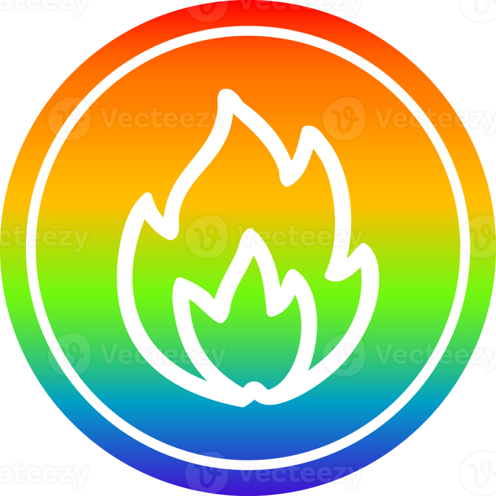 simple flame circular icon with rainbow gradient finish png