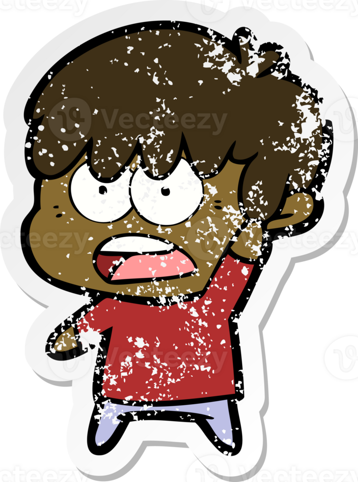distressed sticker of a worried cartoon boy png