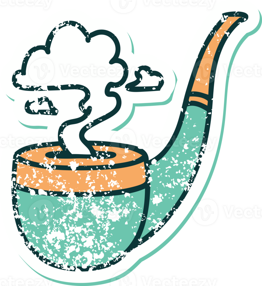 iconic distressed sticker tattoo style image of a smokers pipe png