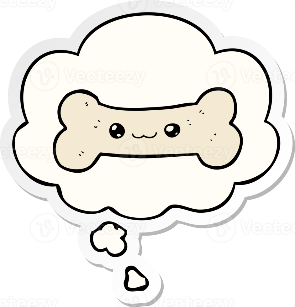 cartoon bone with thought bubble as a printed sticker png
