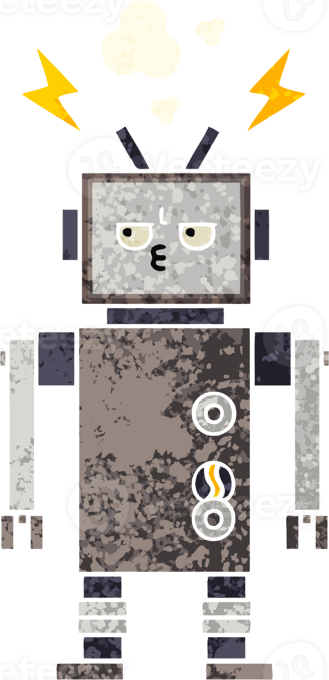 retro illustration style cartoon of a robot png