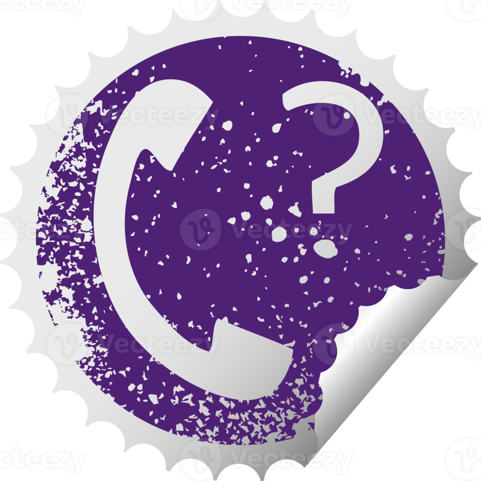 distressed circular peeling sticker symbol of a telephone receiver with question mark png