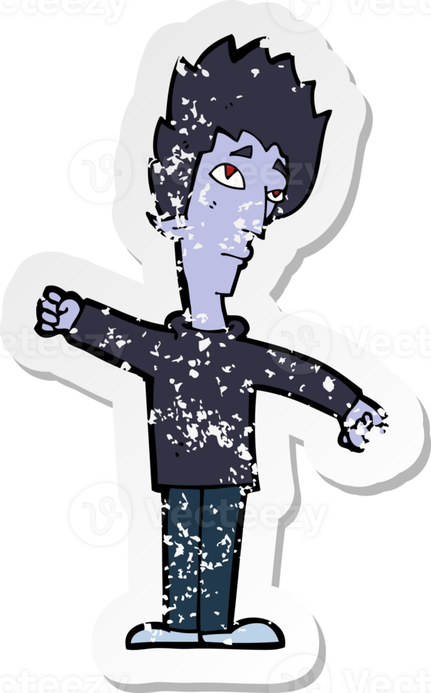 retro distressed sticker of a cartoon vampire man png