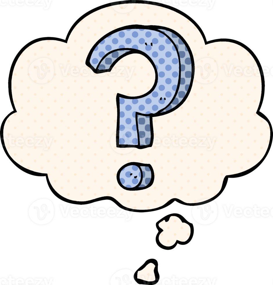 cartoon question mark with thought bubble in comic book style png
