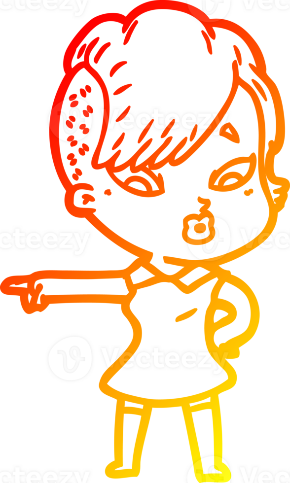 warm gradient line drawing of a cartoon surprised girl png