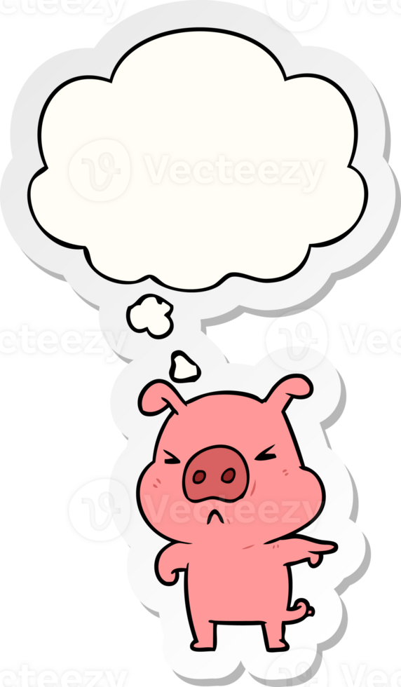cartoon angry pig with thought bubble as a printed sticker png