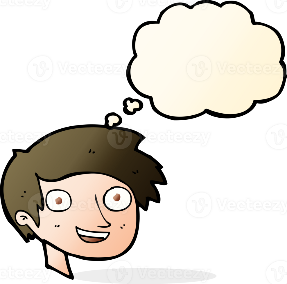 cartoon happy boy face with thought bubble png