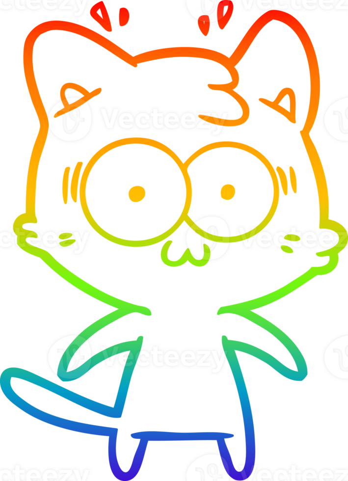 rainbow gradient line drawing of a cartoon surprised cat png