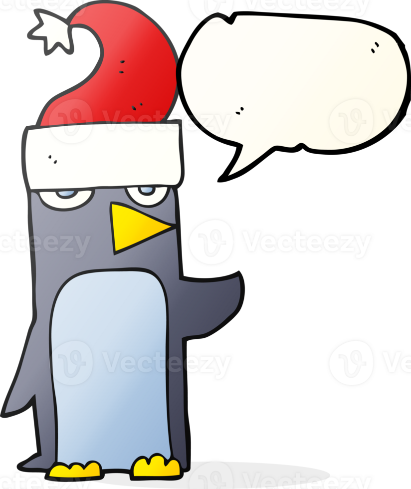 hand drawn speech bubble cartoon penguin in christmas hat png