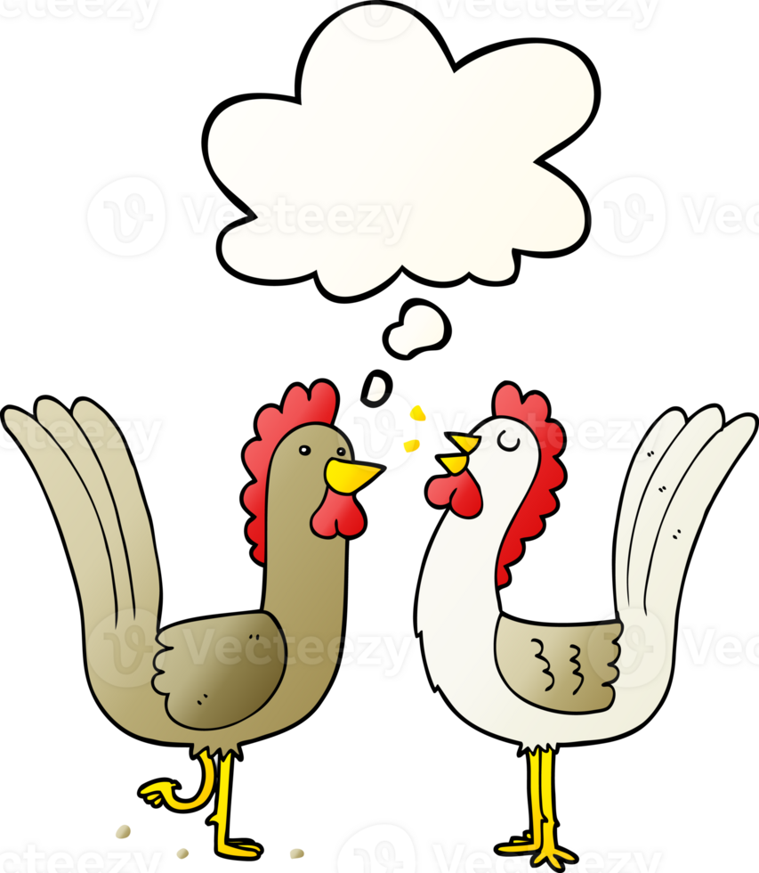 cartoon chickens with thought bubble in smooth gradient style png