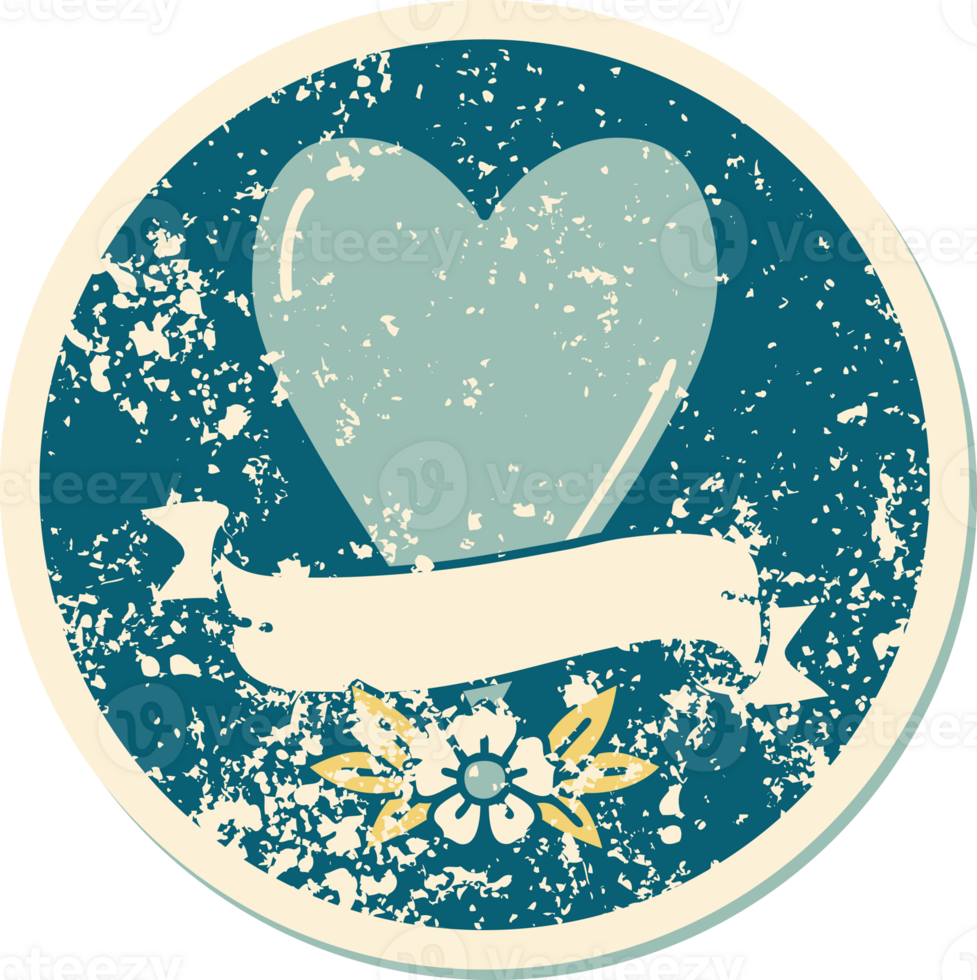 iconic distressed sticker tattoo style image of a heart and banner png