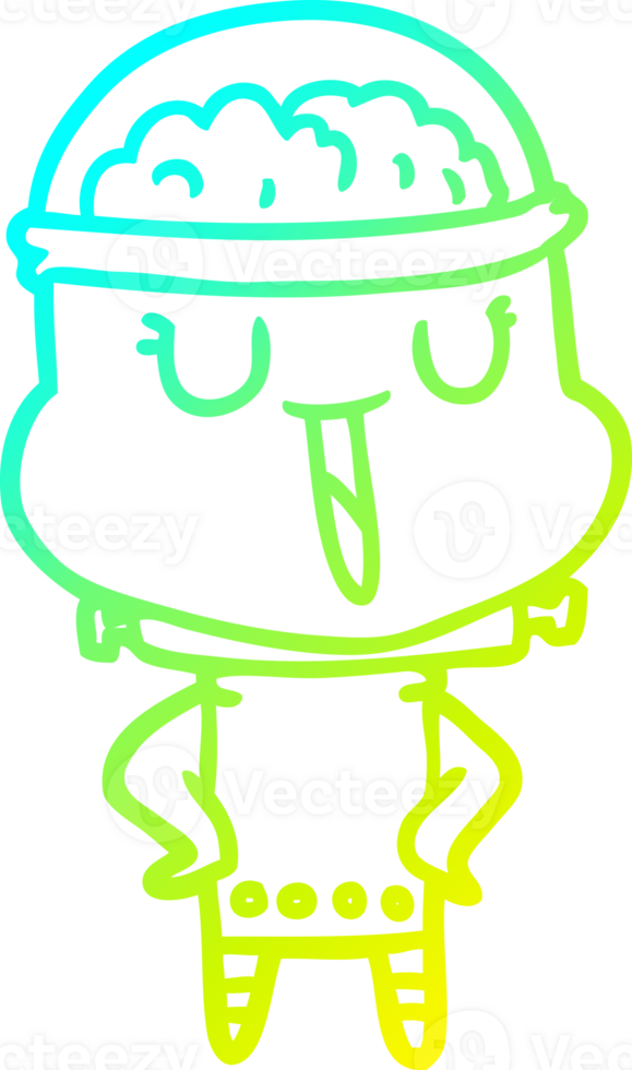 cold gradient line drawing of a happy cartoon robot png