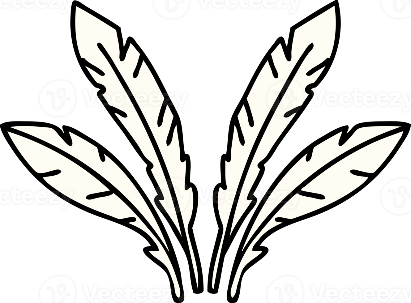cartoon set of feathers looking right grand png