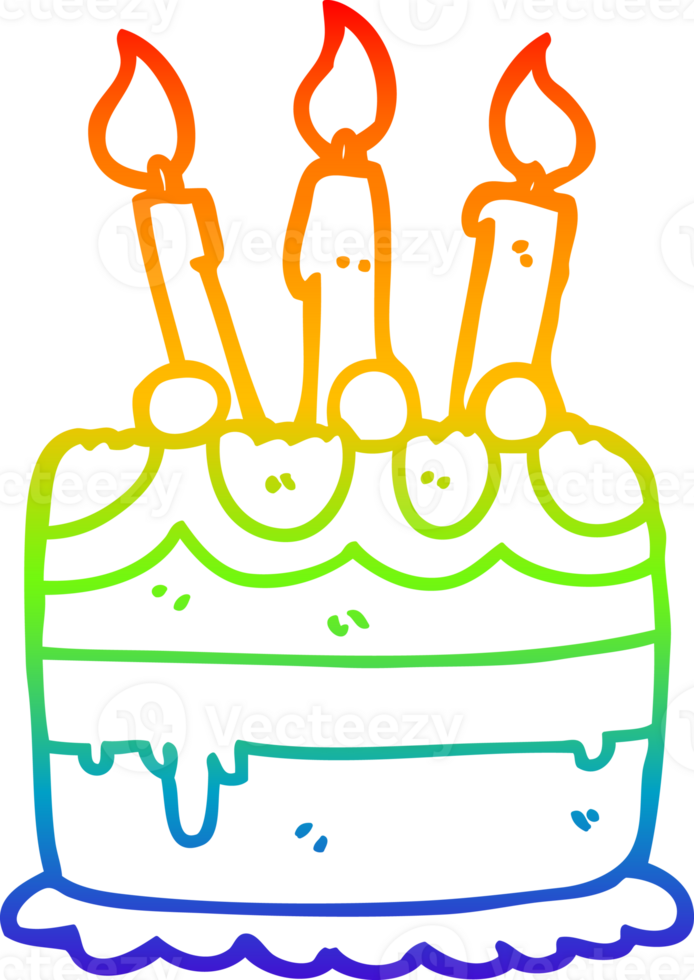 rainbow gradient line drawing of a cartoon birthday cake png