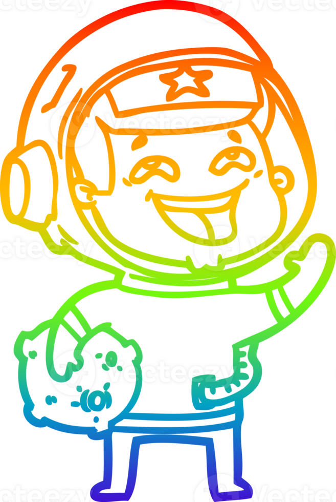 rainbow gradient line drawing of a cartoon laughing astronaut png