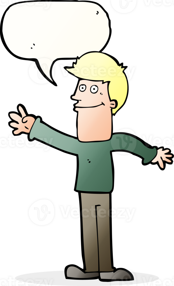 cartoon happy man waving with speech bubble png