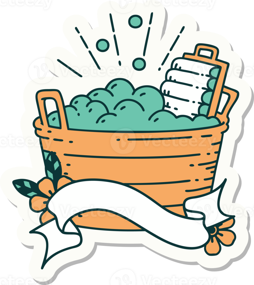 sticker of a tattoo style old washboard and scrubbing bowl png