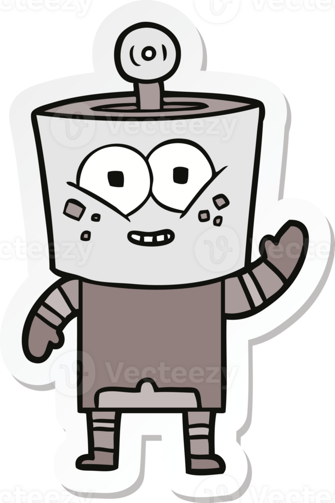 sticker of a happy cartoon robot waving hello png