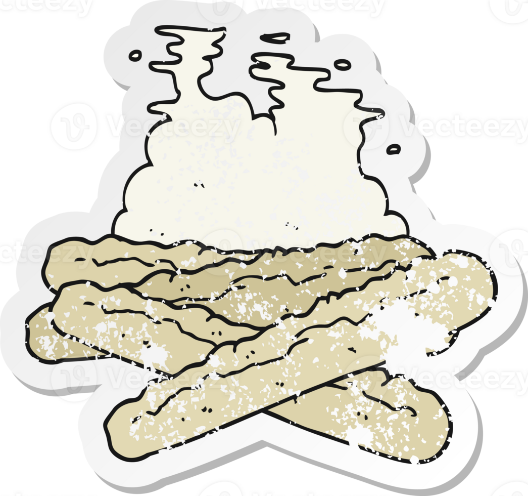 retro distressed sticker of a cartoon baguettes png