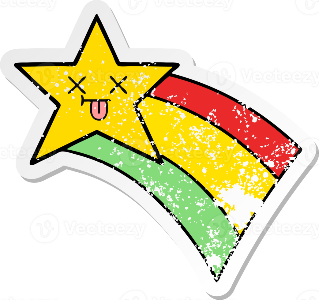distressed sticker of a cute cartoon shooting rainbow star png